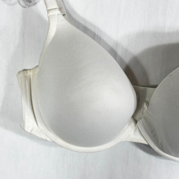 Cacique‎ Plus Size 44F Bra Cotton Boost Plunge Knit Stretch White Solid 865 - Picture 3 of 7